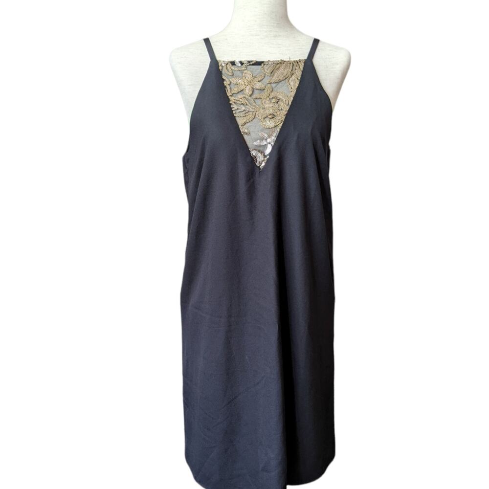Aakaa Black with Gold Sequin Slip Dress Size Small
